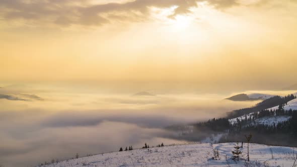 Foggy Morning in the Winter Mountains