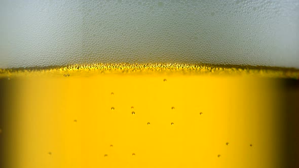 Extreme close-up beer bubbles in glass, Slow Motion
