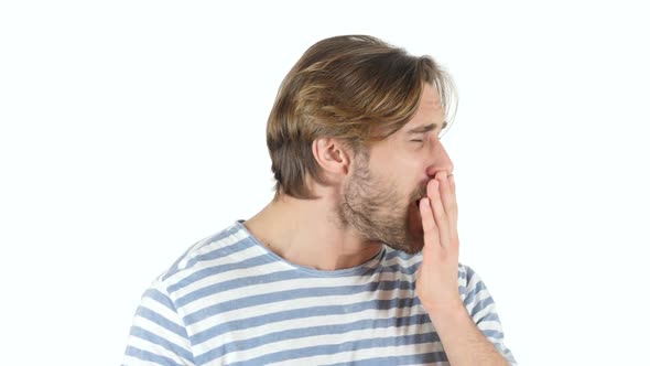 Yawning Tired Man on white Background