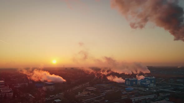 Industrial Emissions of Smoke From Factory Pipes in Indistrial Zone