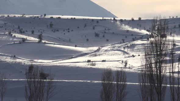 Snow Covered Fields and Meadow in Winter