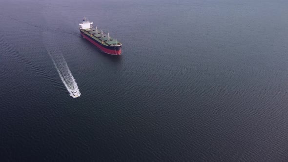 Large General Cargo Ship Tanker Bulk Carrier Aerial View