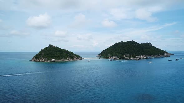 Far away Aerial view of the famous Nang Yuan in Koh Tao, Thailand