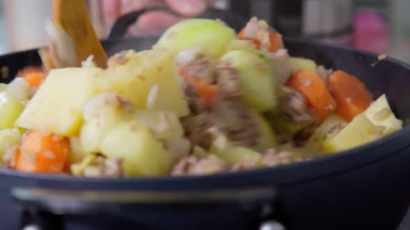 Cooking Stew with Vegetables and Meat