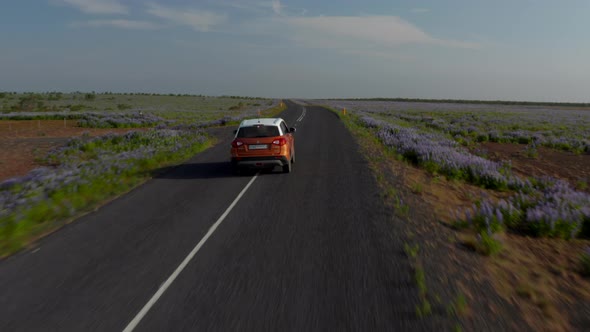 Drone View Travelling By Car Discovering Iceland Driving on Ring Road