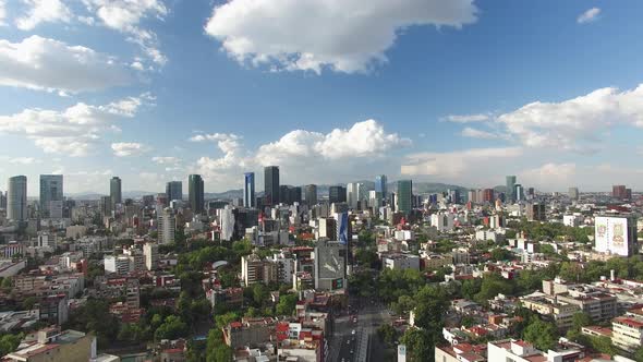 Aerial Panoramic View of the Skyline in Reforma Avenue in CDMX