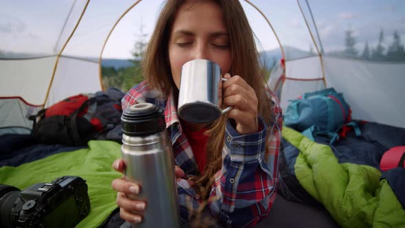 Woman Drinking Hot Tea From Mug