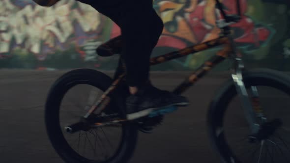 Biker Making Tricks at Skatepark