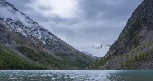 Mountain Lake Timelapse at the Summer or Autumn Time. Wild Nature and Rural Mount Valley. Green