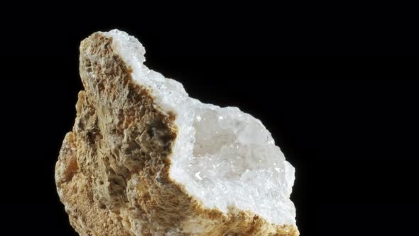 Large Crystals of Rhinestone Quartz, Rock-crystal Black Background. Macro