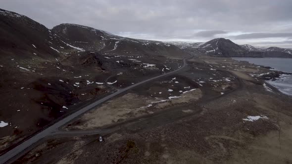 Iceland aerial view with coastline and mountains