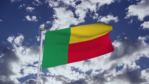 Benin Flag With Sky 4k
