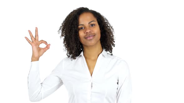 Black Woman Okay Sign White Background