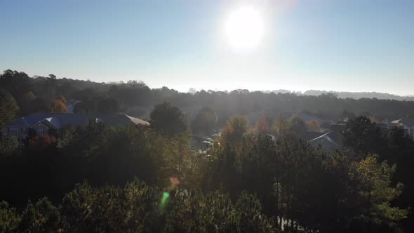 Ascending aerial shot. Morning apartment complex in Woodstock GA.