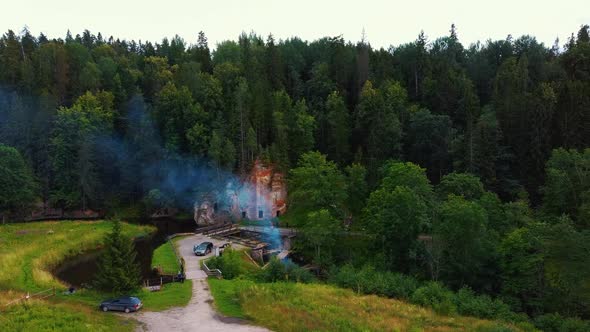 Anfabrika Rocks and Cellars, Ancient Sandstone Caves, Ancient Chambers in Ligatne, Latvia 4K Video