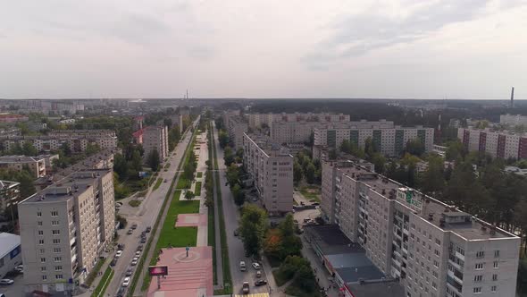 Aerial view of autumn city with nine-storey buildings 04