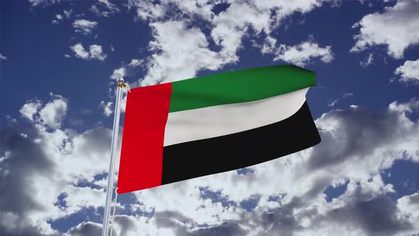 United Arab Emirates Flag With Sky 4k