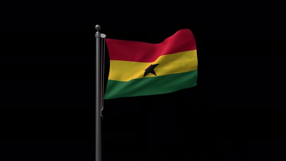 Ghana Flag On Flagpole With Alpha Channel 4K