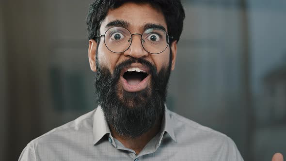 Male Portrait Surprise Emotion Enthusiastic Surprised Shocked Arabian Amazed Man in Eyeglasses Make
