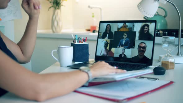 Participants of an Online Conference Are Greeting Each Other. Group of Colleagues Talking Using