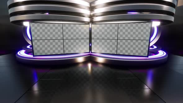 3D Virtual TV Studio News With Neon Lights In The Background Loop 1