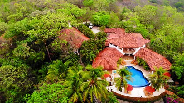 Aerial panning view of a luxury resort and spa in Costa Rica called Los Altos de Eros.