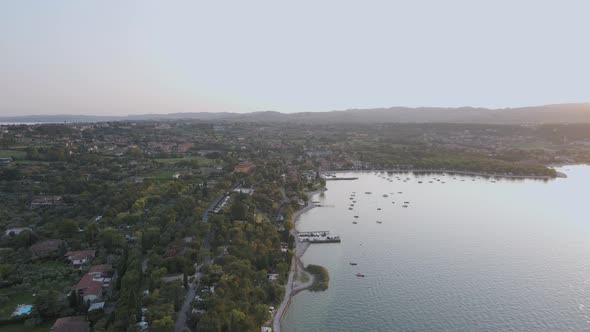 Salo Italian town aerial panorama, tourist resort by Lake Garda famous promenade