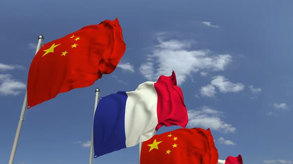 Flags of France and China at International Meeting