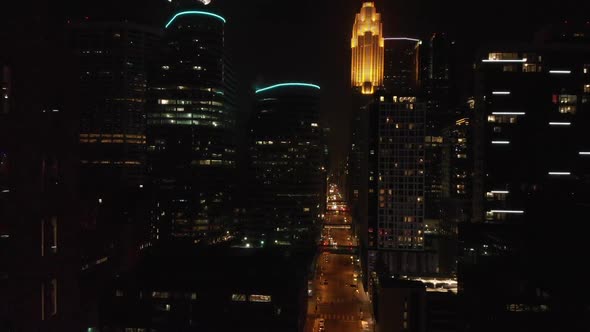 aerial view Downtown Minneapolis at night