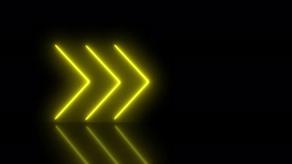 Video animation of glowing neon arrows in yellow