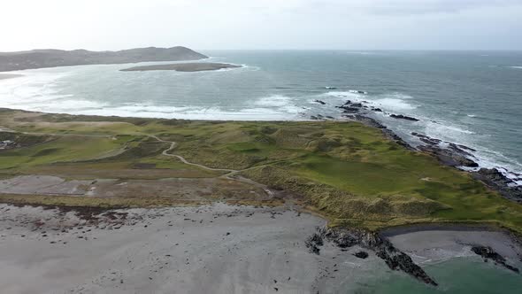 Aerial View Carrickfad with Cashelgolan Beach and the Awarded Narin Beach By Portnoo County Donegal