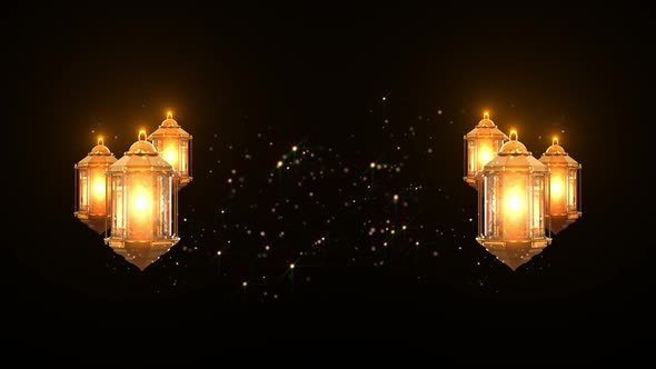 Ramadan Arab Golden Lantern On A Black Background  alt