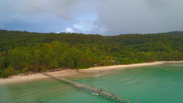 Air view on Wooden Peer on Koh Kut island 