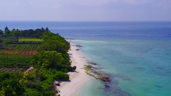 Aerial drone seascape of tropical lagoon beach by ocean with sand background