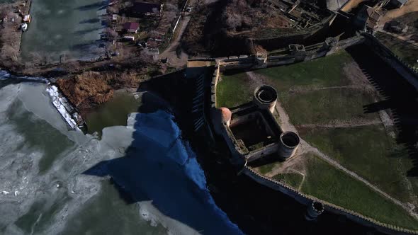 Aerial view of the Akkerman fortress in Belgorod-Dniester, Ukraine in winter