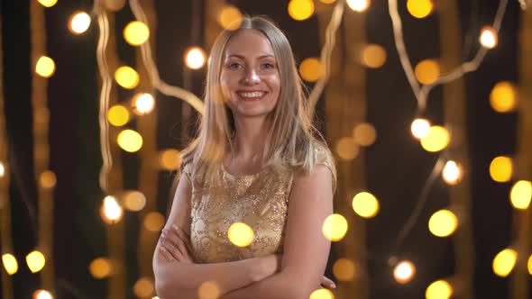 Bokeh Portrait of Happy Woman Posing