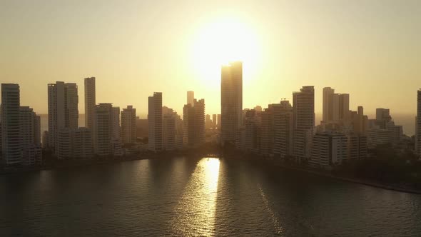 Modern Business Skyscrapers in the Evening Aerial View