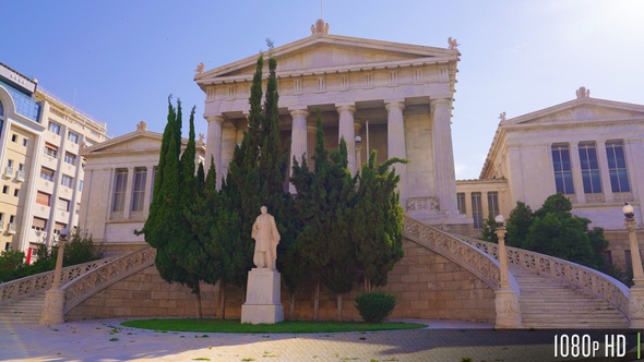 Parallax of the Vallianeio Megaron Grand Neoclassical Building in Athens, Greece