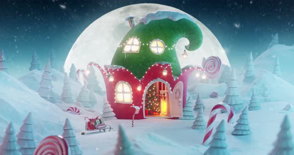 Cute cozy fairy house decorated at Christmas