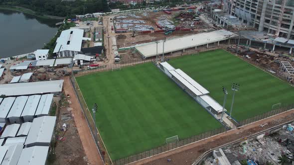 Aerial view. Construction of new football stadium for upcomming Indonesia Team.