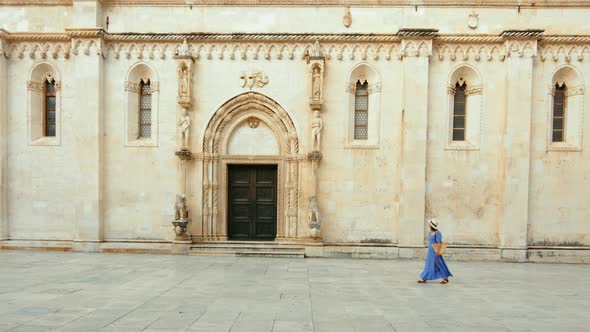 Young traveler in the old town. Croatia, Sibenik