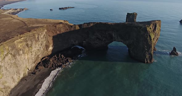 Aerial Dyrholaey Sea Arch Iceland