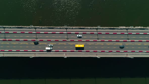 Aerial Drone Footage. Fly Above Paton's Bridge During Reconstruction