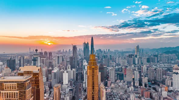 Timelapse Of The Jingji 100 Building At Sunset In Shenzhen, China