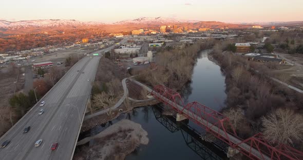 Boise River and Boise Downtown in Idaho