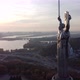 the national flag of Ukraine and the statue of liberty over Kyiv, panorama 360 - VideoHive Item for Sale