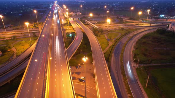 4K : Hyperlapse or Dronelapse Top view of Highway road junctions