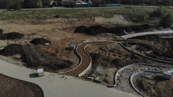 Construction from the air. Aerial view of the construction site.