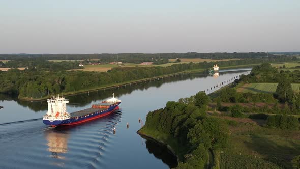 Cargo Ships Crossing in Kiel Canal