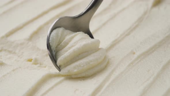 Cream cheese with spoon, 4k ProRes uncompressed